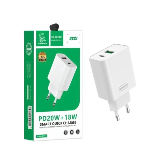 Denmen Adapter DC21 USB + Type C PD20W + 18W White